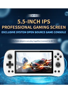 Powkiddy X55 Handheld Game Console 5.5 inch Portable Retro Video Hand-Held Games Consoles Rechargeable RK3566 Hand Held Classic Play System 16GB+128GB (White)  - Image 3