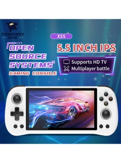 Powkiddy X55 Handheld Game Console 5.5 inch Portable Retro Video Hand-Held Games Consoles Rechargeable RK3566 Hand Held Classic Play System 16GB+128GB (White)  - Image 2