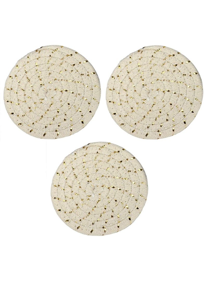 GRACIOUS MART Gracious Mart 100 Pure Cotton Thread Weave Hot Pot Holders Set Stylish Coasters Hot Pads Hot MatsSpoon Rest for Cooking and Baking by Diameter 8 Inches Trivets Set White Set of 3  - Image 1