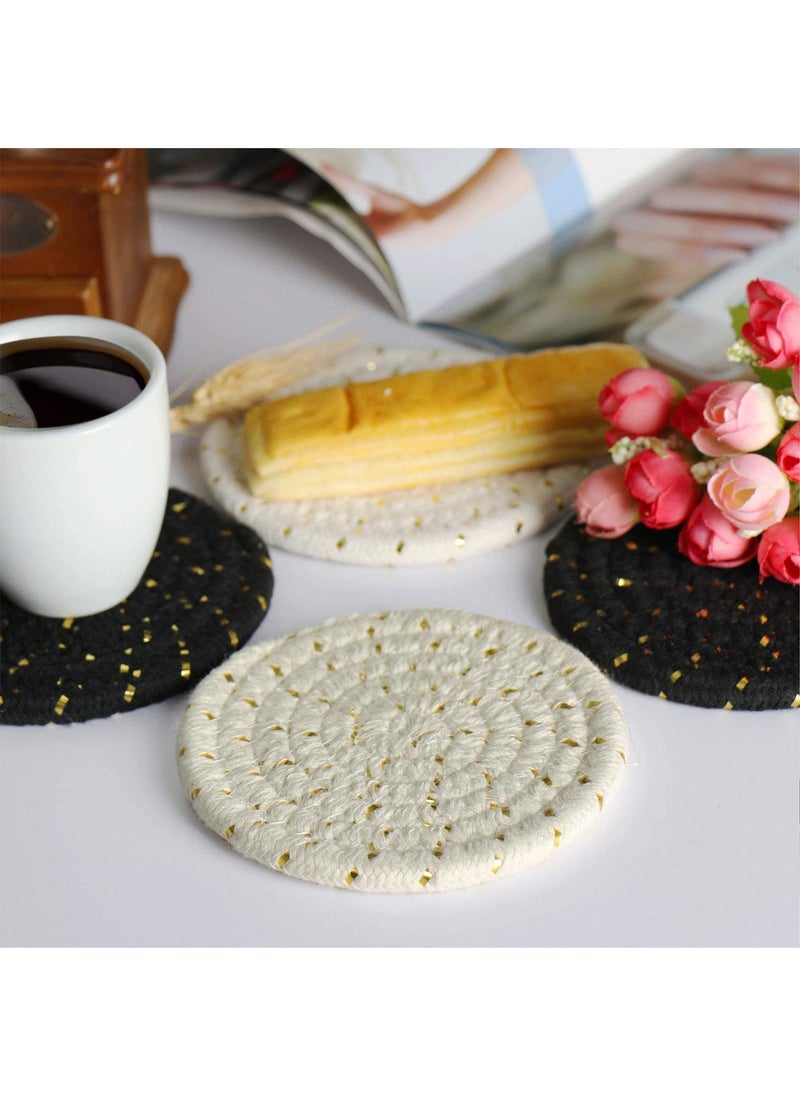 GRACIOUS MART Gracious Mart 100 Pure Cotton Thread Weave Hot Pot Holders Set Stylish Coasters Hot Pads Hot MatsSpoon Rest for Cooking and Baking by Diameter 8 Inches Trivets Set White Set of 3  - Image 4