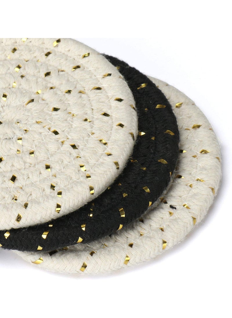 GRACIOUS MART Gracious Mart 100 Pure Cotton Thread Weave Hot Pot Holders Set Stylish Coasters Hot Pads Hot MatsSpoon Rest for Cooking and Baking by Diameter 8 Inches Trivets Set White Set of 3  - Image 3
