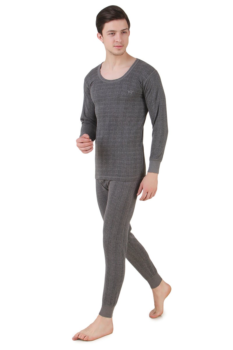 HAP Quilted Thermal Set Round Neck Full Sleeve Top + Trouser | Body Warmer for Man | Cosy Winter Innerwear_L (Dark Grey) - Image 2