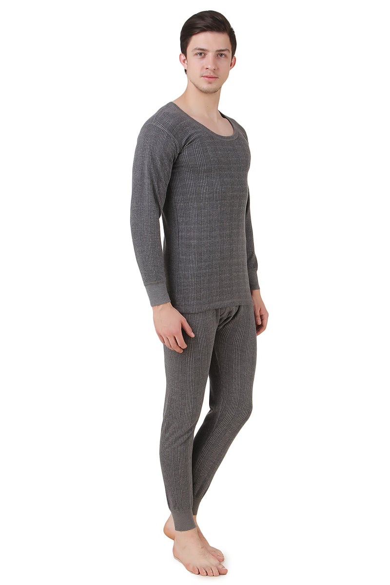 HAP Quilted Thermal Set Round Neck Full Sleeve Top + Trouser | Body Warmer for Man | Cosy Winter Innerwear_L (Dark Grey) - Image 3