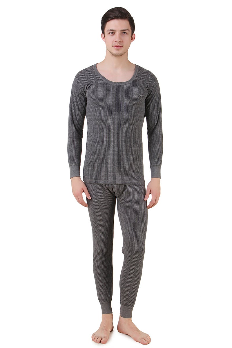 HAP Quilted Thermal Set Round Neck Full Sleeve Top + Trouser | Body Warmer for Man | Cosy Winter Innerwear_L (Dark Grey) - Image 1