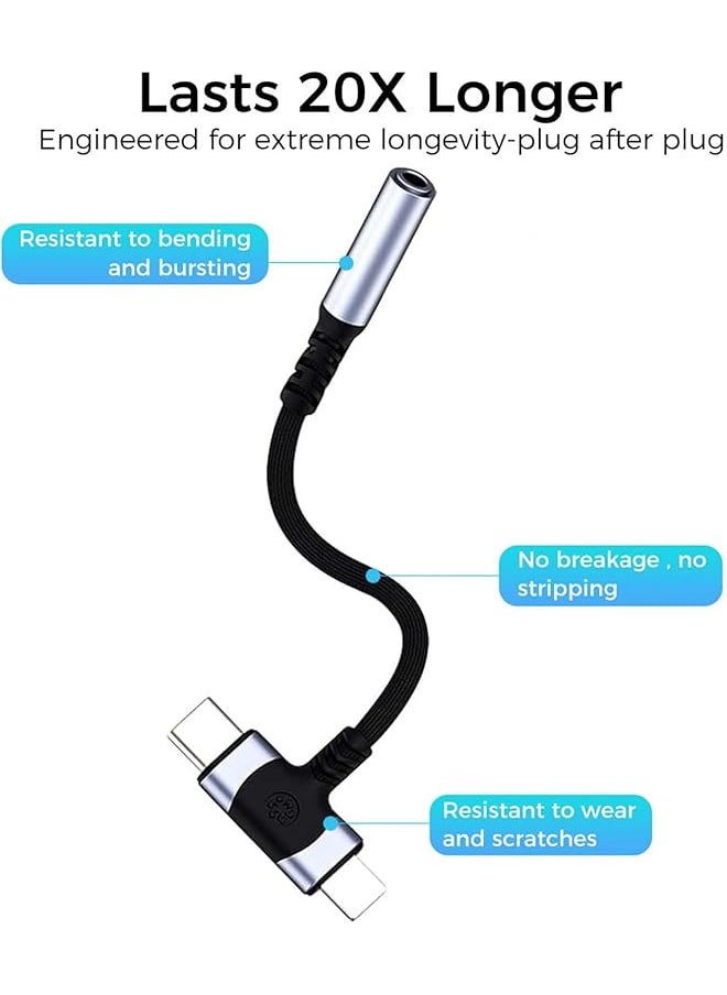erorex - 2 In 1 Headphone Adapter Lightning To 3.5 Mm Headphone Jack Adapter Compatible With Iphone Type C To 3.5Mm Female Headphone Jack Adapter Compatible With Samsung Galaxy - Image 1