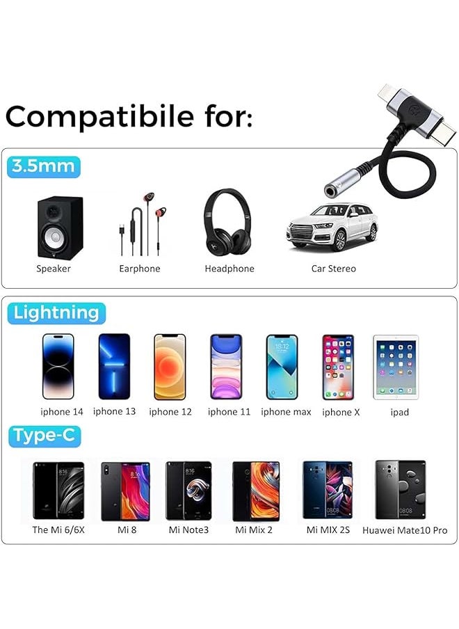 erorex - 2 In 1 Headphone Adapter Lightning To 3.5 Mm Headphone Jack Adapter Compatible With Iphone Type C To 3.5Mm Female Headphone Jack Adapter Compatible With Samsung Galaxy - Image 1