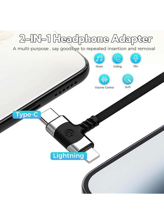 erorex - 2 In 1 Headphone Adapter Lightning To 3.5 Mm Headphone Jack Adapter Compatible With Iphone Type C To 3.5Mm Female Headphone Jack Adapter Compatible With Samsung Galaxy - Image 1