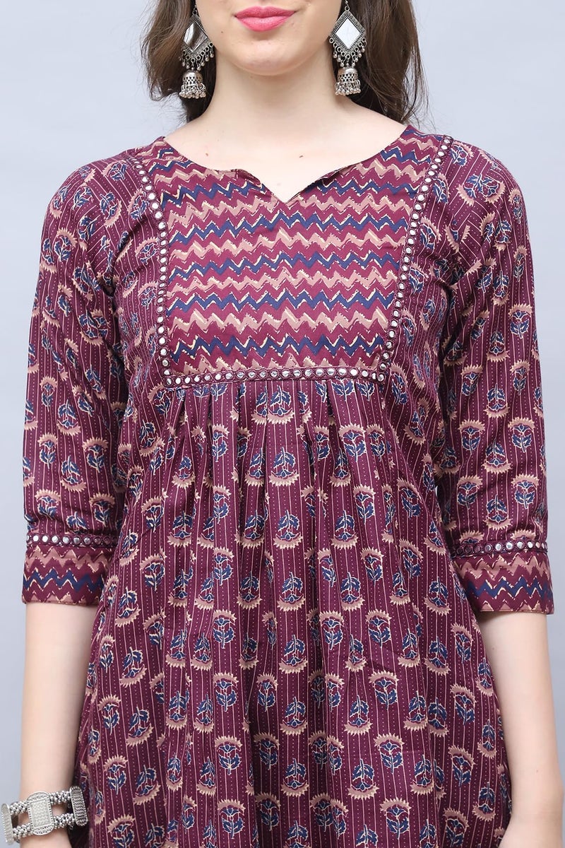Rajnandini Women's Cotton Blend Jaipuri Printed Kurta Set with Dupatta (JOPLST218-XXL_Wine & Beige_XXL) - Image 3