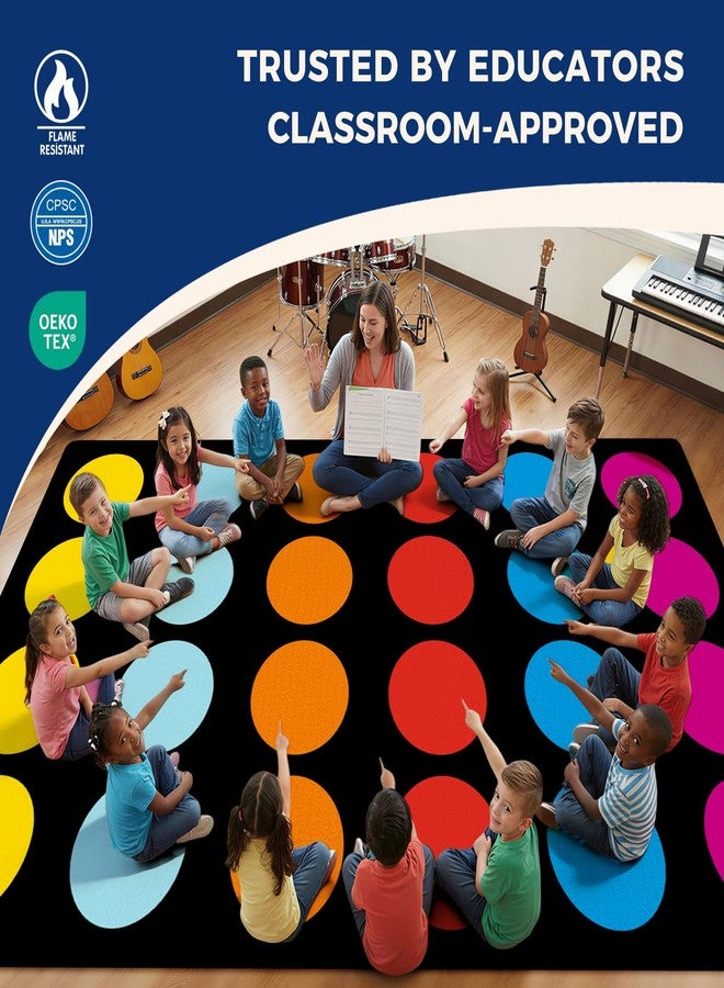 Booooom Jackson Classroom Rug 7'6"x13'1" – Large Black Carpet with Colorful Circle Seats for 24 Kids – Durable Nylon for Elementary School, Preschool, Daycare - Image 2