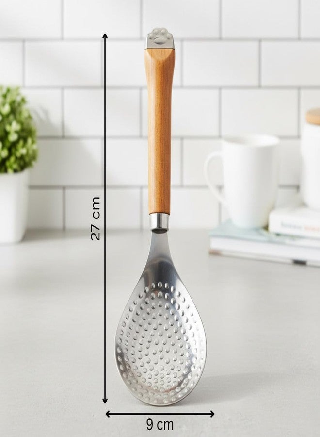 VENJA (LABEL) VENJA Premium Kitchen Rice Ladle, Anti-Stick Stainless Steel Scoop with Comfortable Wooden Handle, Perfect for Rice, Biryani, Pulao, Hotels, Catering, and Everyday Cooking Tasks - Image 3