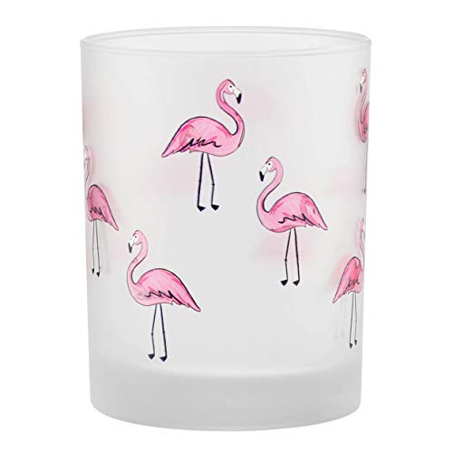 Culver Tropical Decorated Frosted Double Old Fashioned Tumbler Glasses, 13.5-Ounce, Gift Boxed Set of 2 (Flamingos) - Image 2