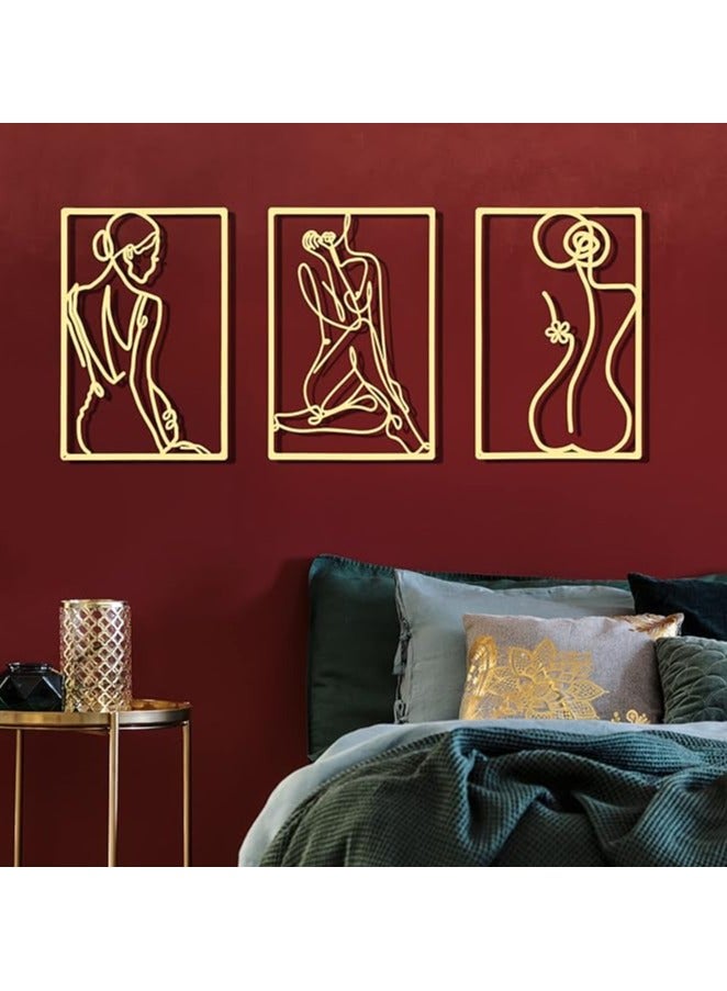 Solitaire SOLITAIRE 6 Pcs Metal Wall Decor Metal Abstract Woman Wall Art Modern Decor Aesthetic Hanging Art Large Single Line Wall Sculpture for Home Bedroom Living Room (Gold) - Image 1
