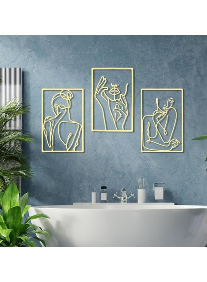 Solitaire SOLITAIRE 6 Pcs Metal Wall Decor Metal Abstract Woman Wall Art Modern Decor Aesthetic Hanging Art Large Single Line Wall Sculpture for Home Bedroom Living Room (Gold) - Image 3