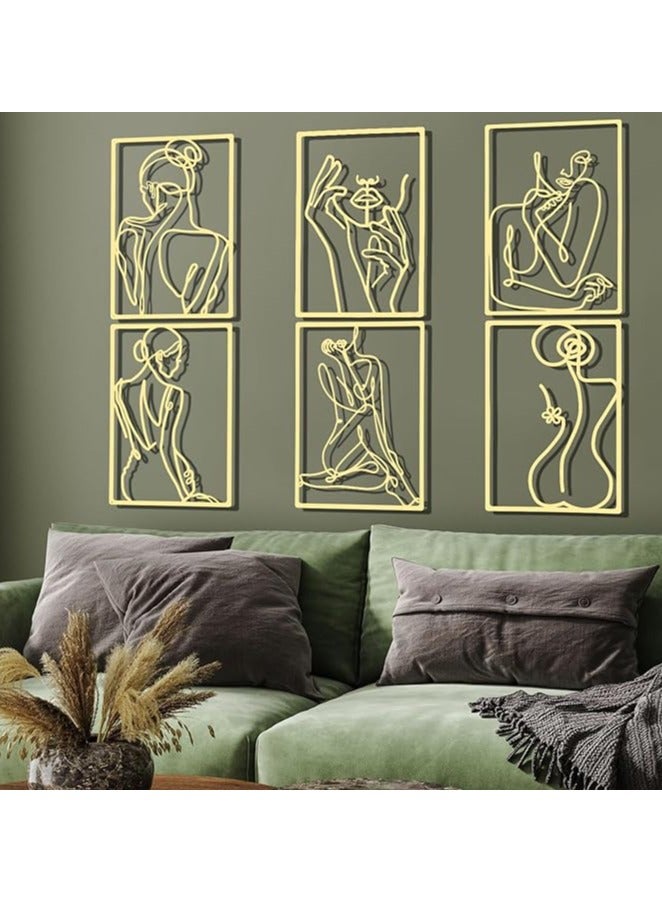 Solitaire SOLITAIRE 6 Pcs Metal Wall Decor Metal Abstract Woman Wall Art Modern Decor Aesthetic Hanging Art Large Single Line Wall Sculpture for Home Bedroom Living Room (Gold) - Image 4