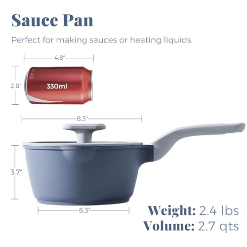 PRICUSIS Nonstick Saucepan with Lid, 2.7 Quart Ceramic Sauce Pan, Non Toxic Sauce Pot with Pour Spouts for Multipurpose Use, PTFE, PFOA & PFAS Free, Induction Compatible. - Image 2