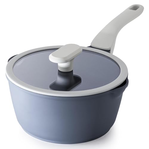 PRICUSIS Nonstick Saucepan with Lid, 2.7 Quart Ceramic Sauce Pan, Non Toxic Sauce Pot with Pour Spouts for Multipurpose Use, PTFE, PFOA & PFAS Free, Induction Compatible. - Image 1
