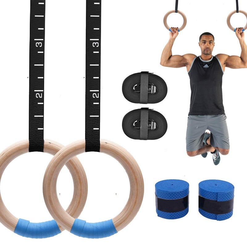 JoyFit Wooden Gymnastic Rings | 880 lbs Load Capacity | Adjustable Buckle Straps | Calisthenics Equipment | Gym Rings for Pull Ups, Strength Training & Crossfit Home Workout for Men & Women (Set of 2) - Image 5