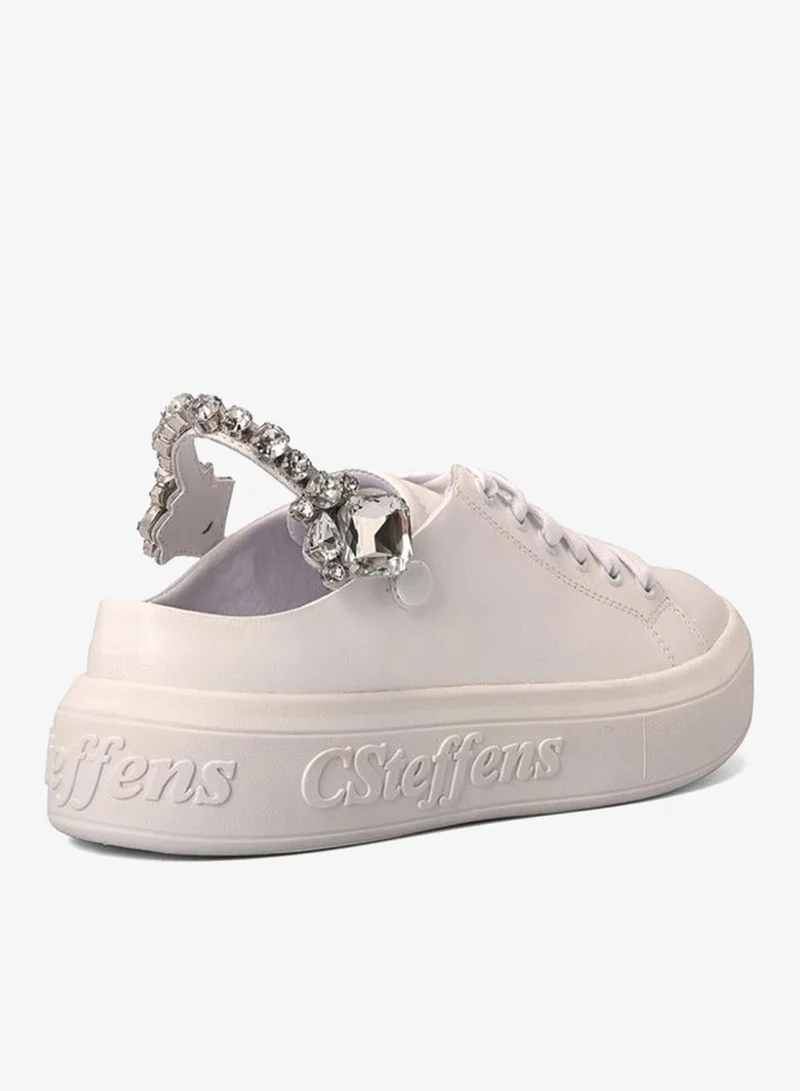 Carmen Steffens  White Leather Sneakers with Crystal Detailing for Women | Best Price UAE