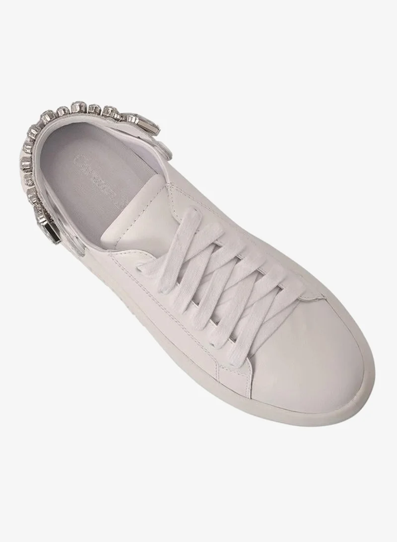 Carmen Steffens  White Leather Sneakers with Crystal Detailing for Women | Best Price UAE