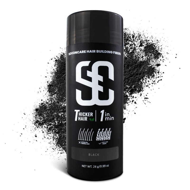 SOVONCARE Hair Fibers for Thinning Hair, Black Hair Building Fibers for Bald Spots Undetectable & Natural, Conceals Hair Loss, Fill In Fine Hair Powder Hair Thicker Instantly for Women & Men 28g - Image 1