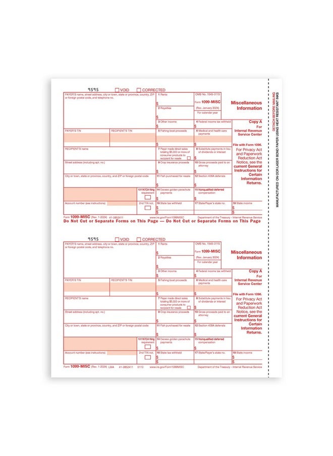 Blue Summit Supplies 1099 Misc Forms 2024, 5 Part Tax Forms Kit, 25 Vendor Kit Of Laser Forms Designed For Quickbooks And Accounting Software  - Image 3