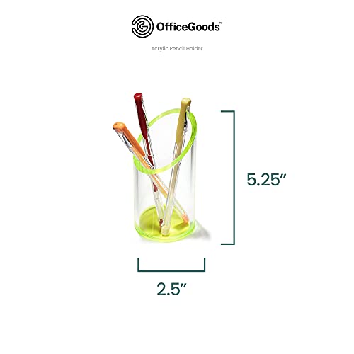 OfficeGoods Acrylic Pen & Pencil Holder - Modern Cylinder Design - Beautiful Desk Organizer for Home or Office - Contrasting Base & Rim - 5.25” H x 2.5” W - Neon Green - Image 4