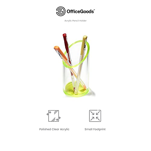 OfficeGoods Acrylic Pen & Pencil Holder - Modern Cylinder Design - Beautiful Desk Organizer for Home or Office - Contrasting Base & Rim - 5.25” H x 2.5” W - Neon Green - Image 5