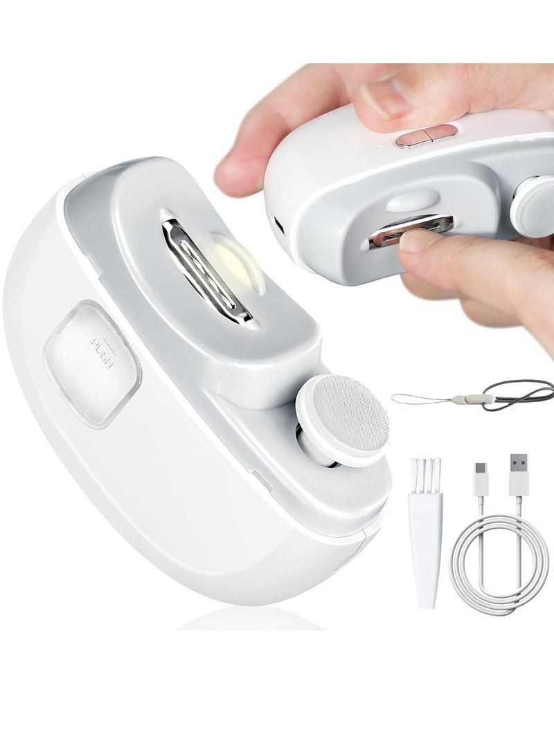 Electric Baby Nail Clippers,2-in-1  Electric Polishing Automatic Nail Clippers Pro with Light Trimmer Nail Cutter Manicure for Baby Elderly Care Tool,Elecctric Nail Trimmer With Lanyard-White  - Image 1