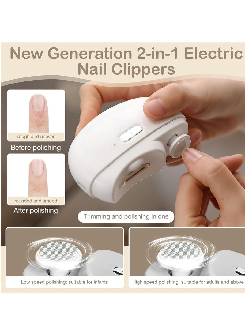 Electric Baby Nail Clippers,2-in-1  Electric Polishing Automatic Nail Clippers Pro with Light Trimmer Nail Cutter Manicure for Baby Elderly Care Tool,Elecctric Nail Trimmer With Lanyard-White  - Image 4