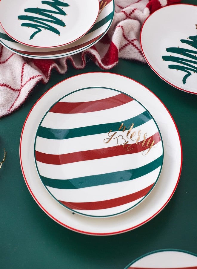 Swuut Christmas Holiday Bone China Dinner Plates - Dessert Plates - Salad Plates Set of 4,Dishwasher Safe (Tree, 10 inch) - Image 2