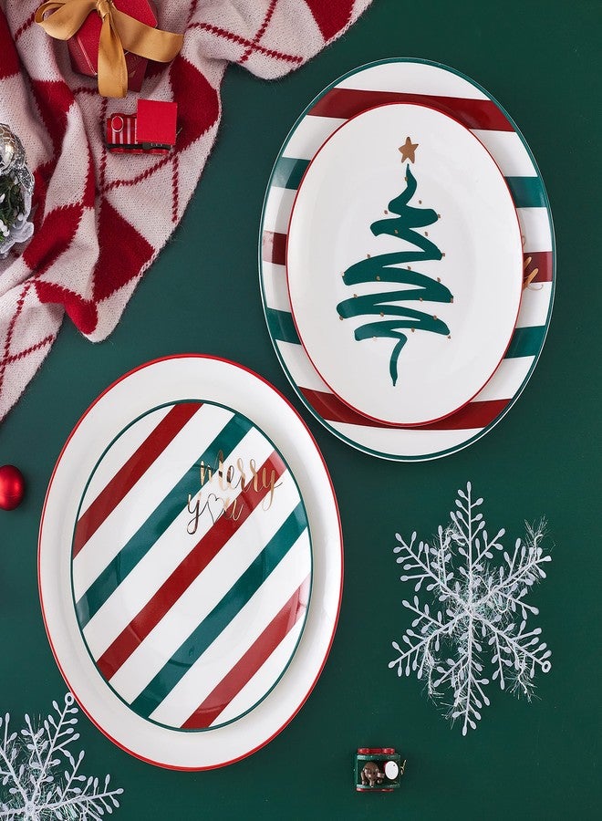 Swuut Christmas Holiday Bone China Dinner Plates - Dessert Plates - Salad Plates Set of 4,Dishwasher Safe (Tree, 10 inch) - Image 3