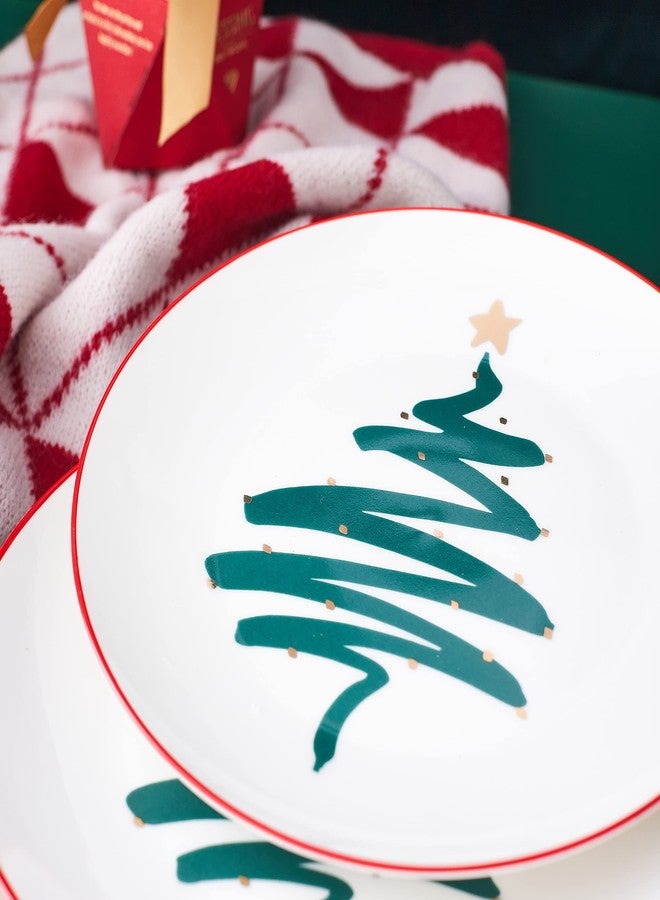 Swuut Christmas Holiday Bone China Dinner Plates - Dessert Plates - Salad Plates Set of 4,Dishwasher Safe (Tree, 10 inch) - Image 4