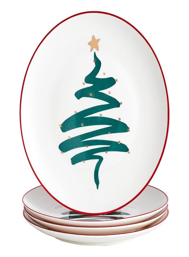 Swuut Christmas Holiday Bone China Dinner Plates - Dessert Plates - Salad Plates Set of 4,Dishwasher Safe (Tree, 10 inch) - Image 1