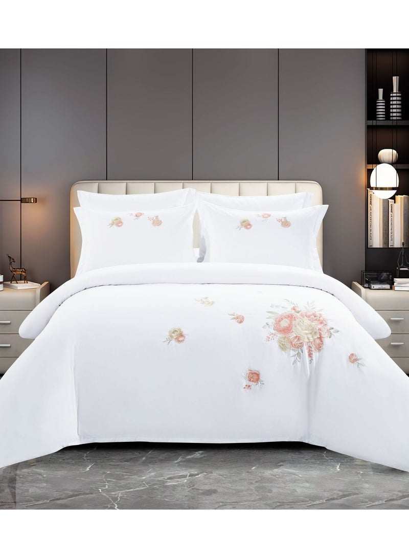 DUOMA HOME    king size duvet cover  set （220×240） with minimalist embroidery, 6-pieces cotton sheet set with1 fitted sheet and  4 pillow cases, new model