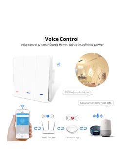 Aookay Aookay WiFi Smart Wall Light Switch with Big Press Button, Compatible with Alexa and Google Home, IFTTT, APP Remote Control, Timing Function, Voice Control (Neutral Wire Needed, White, 3 Gang)  - Image 2
