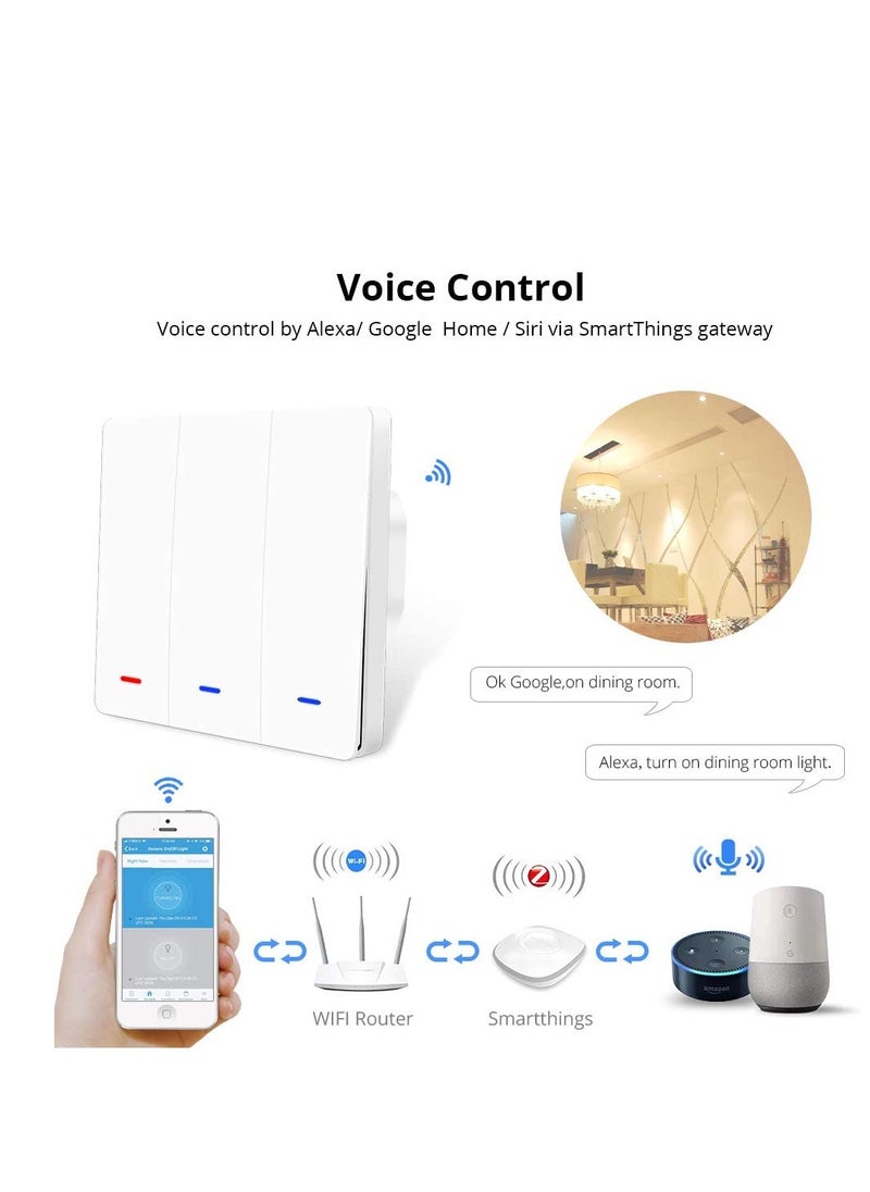 Aookay - Aookay WiFi Smart Wall Light Switch with Big Press Button, Compatible with Alexa and Google Home, IFTTT, APP Remote Control, Timing Function, Voice Control (Neutral Wire Needed, White, 3 Gang) - Image 1