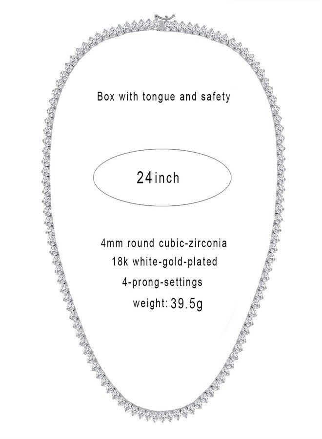 VOLUKA Fake Diamond Tennis Neccklace for Women Cubic Zirconia Chains 18K White Gold Plated CZ Iced Out Link Women Fashion Jewelry Gifts (3-prongs-white gold-24in-4mm) - Image 2