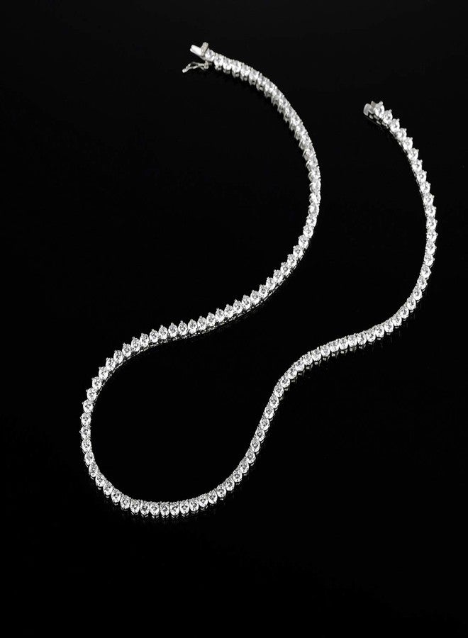 VOLUKA Fake Diamond Tennis Neccklace for Women Cubic Zirconia Chains 18K White Gold Plated CZ Iced Out Link Women Fashion Jewelry Gifts (3-prongs-white gold-24in-4mm) - Image 5