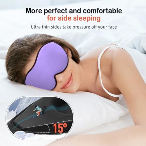 LitBear Sleep Mask for Side Sleeper Women Men, Eye Mask for Sleeping Light Blocking, 3D Contoured Cup Sleeping Mask, Soft Breathable Sleep Eye Mask with Adjustable Strap for Flight, Light Purple - Image 2