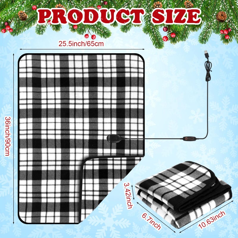 Tuanse 2 Pcs USB Heated Blanket 25"x35" Small Portable 5v 3 Setting Electric Blanket with Timer and Temperature Controller Winter Wearable Recharge Throw for Travel Home(White and Black Stripes) - Image 2