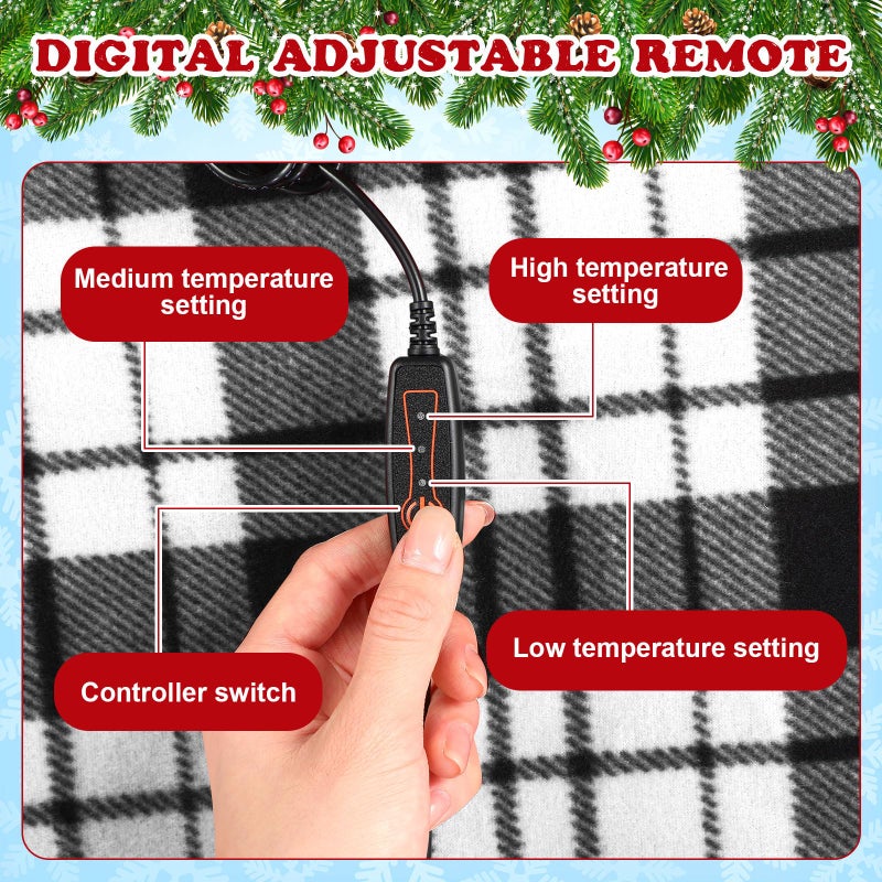 Tuanse 2 Pcs USB Heated Blanket 25"x35" Small Portable 5v 3 Setting Electric Blanket with Timer and Temperature Controller Winter Wearable Recharge Throw for Travel Home(White and Black Stripes) - Image 5