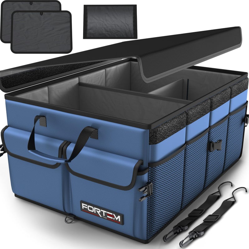 FORTEM Trunk Organizer For SUV Car Trunk Organizer Foldable Storage Car Accessories for Women Men Collapsible Multi Compartment 600D Oxford Non Slip Bottom Securing Straps Soft Cover 65L