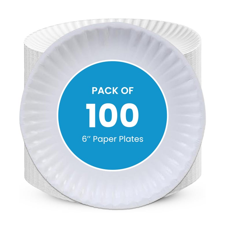 Perfectware- 6"" Uncoated Paper Plates for Daily Use/Crafts/Events and Much More -Pack of 100ct - Image 1