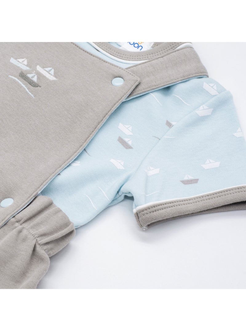 Moon قميص وبنطلون MOON قطني 100% مقاس 12-18 شهرًا، أزرق مخضر - Little Boat - Image 4