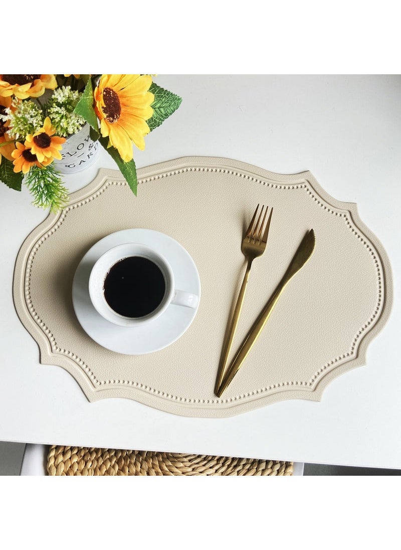Vintage Faux Leather Placemat Heat-Resistant Beige special-shaped oval 
