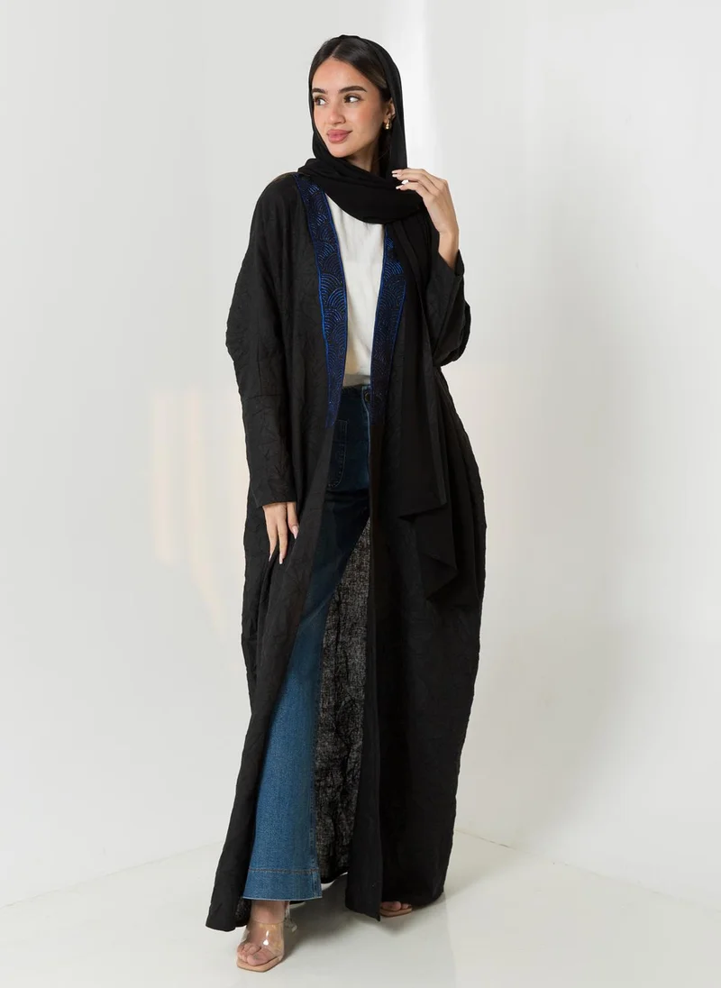 Kaafmeem Black Indigo Wiggle Waves Half Bisht Abaya