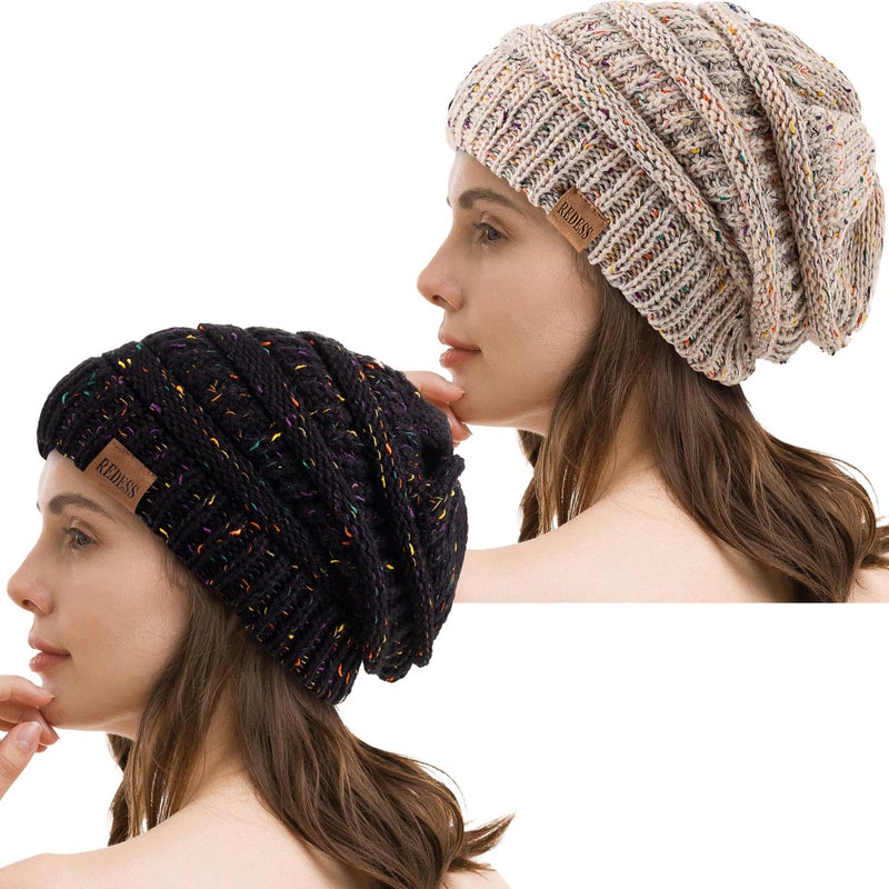 REDESS Slouchy Beanie Hat for Men and Women Winter Warm Chunky Soft Oversized Cable Knit Cap - Image 1