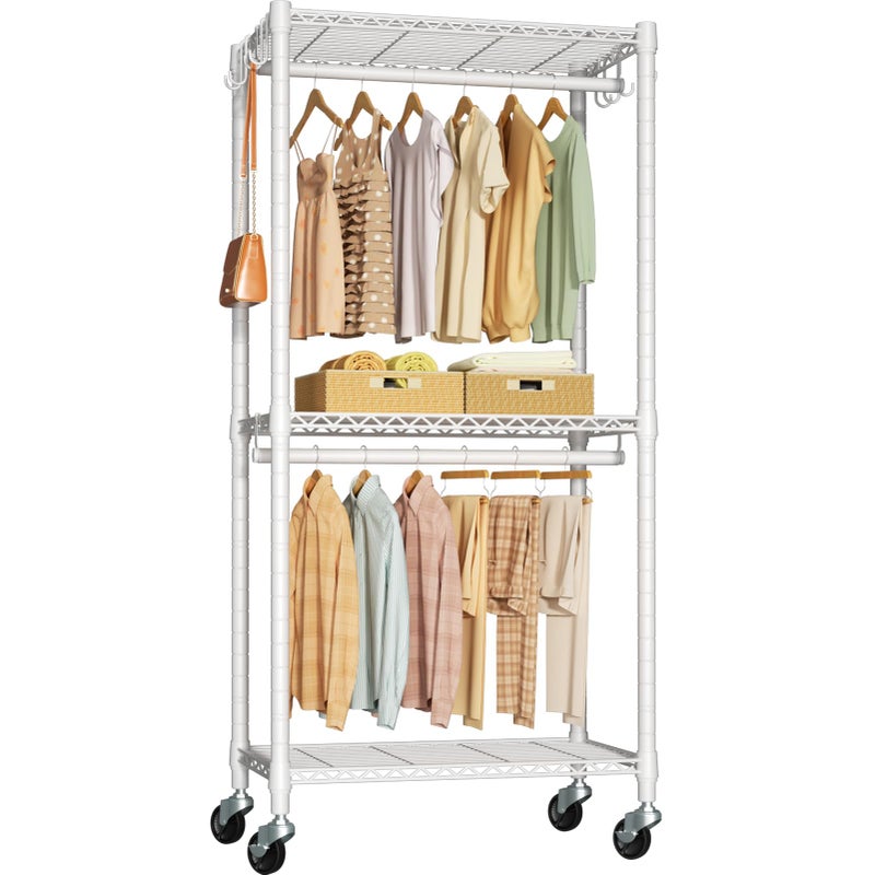 FUTASSI P3 Mini Rolling Clothes Rack, Clothing Racks for Hanging Clothes, Heavy Duty Garment Rack, Freestanding Portable Closet Rack 23.6'' W x 14'' D x 78.5'' H, Max Load 430 Lbs, White - Image 1