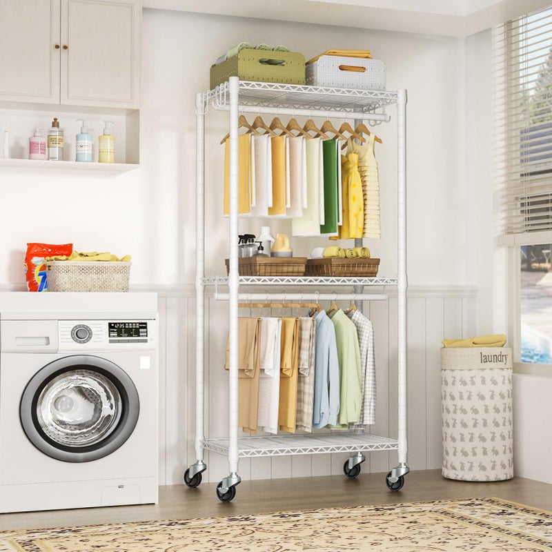 FUTASSI P3 Mini Rolling Clothes Rack, Clothing Racks for Hanging Clothes, Heavy Duty Garment Rack, Freestanding Portable Closet Rack 23.6'' W x 14'' D x 78.5'' H, Max Load 430 Lbs, White - Image 5