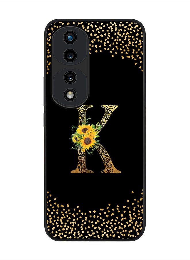 Stylizedd حافظة سوداء متينة لهاتف Honor 70 Pro، حواف مطاطية رفيعة - حرف مخصص بنمط زهور ماندالا - ك (أسود) - Image 1